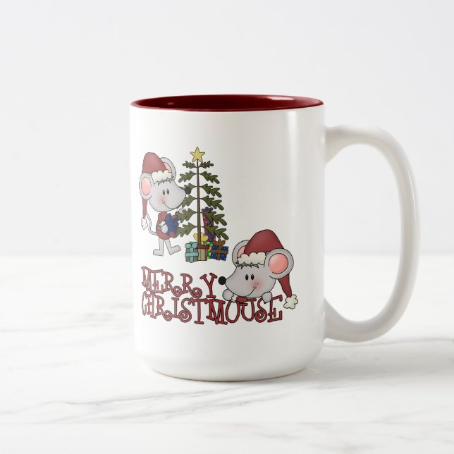 Merry Christmouse With Tree Two-Tone Coffee Mug (Right)
