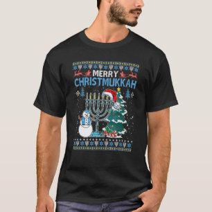 merry christmukkah menorah ugly hanukkah chanukah T-Shirt