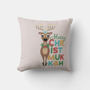 Merry Christmukkah Reindeer Throw Pillow