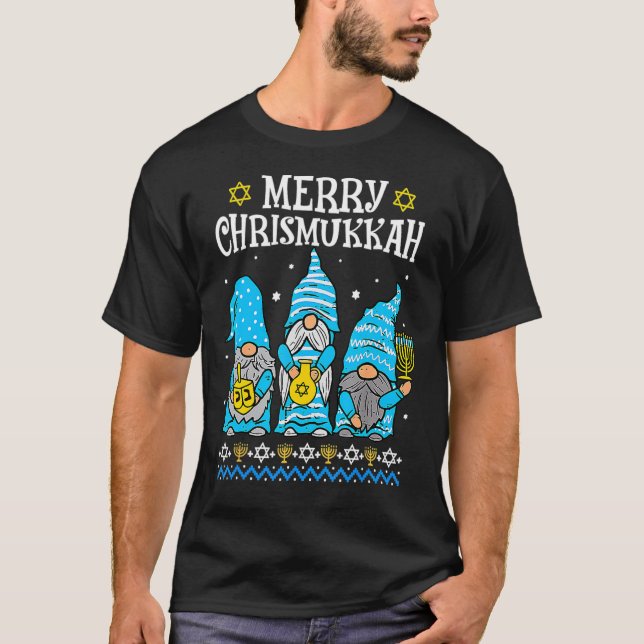 Merry Christmukkah With Gnome Christmas Hanukkah G T-Shirt (Front)
