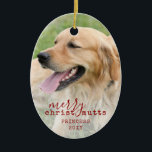 Merry ChristMUTTS Personalized Pet Dog Funny Ceramic Ornament<br><div class="desc">Custom Printed Pet Dog Photo Oval Christmas Ornament with a photo of your dog or puppy,  name and year,  with funny and cute "Merry ChristMUTTS" and  year on a festive and cute typography overlay.</div>