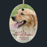 Merry ChristMUTTS Personalized Pet Dog Funny Ceramic Ornament<br><div class="desc">Custom Printed Pet Dog Photo Oval Christmas Ornament with a photo of your dog or puppy,  name and year,  with funny and cute "Merry ChristMUTTS" and  year on a festive and cute typography overlay.</div>