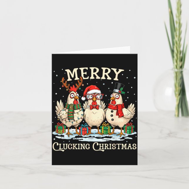 Merry Clucking Christmas Chicken Farm Animal Xmas  Card (Front)