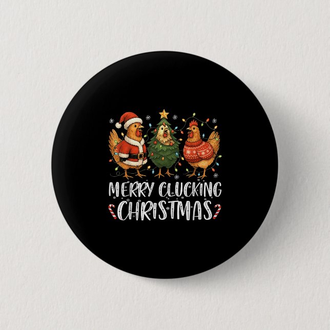 Merry Clucking Christmas Chicken Pajama Funny Sant 2 Inch Round Button (Front)