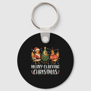 Merry Clucking Christmas Chicken Pajama Funny Sant Keychain