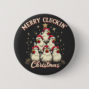 Merry Clucking Christmas Funny Chicken Roosters  2 Inch Round Button