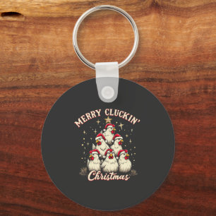 Merry Clucking Christmas Funny Chicken Roosters Keychain