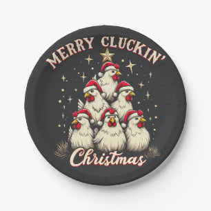 Merry Clucking Christmas Funny Chicken Roosters Paper Plate