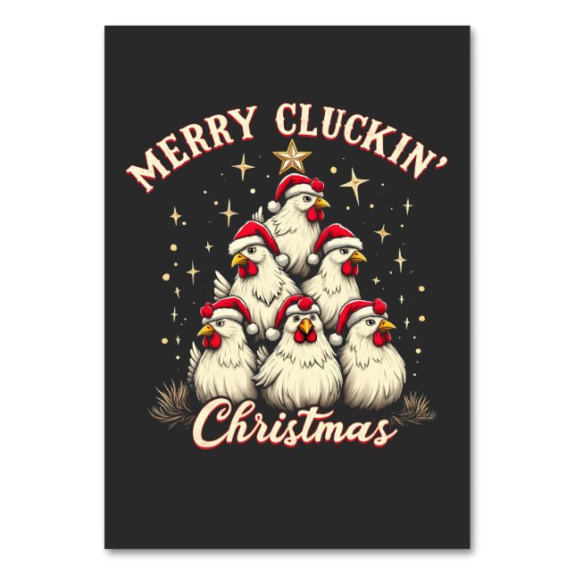 Merry Clucking Christmas Funny Chicken Roosters  Table Number (Front)