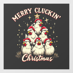 Merry Clucking Christmas Funny Chicken Roosters  Window Cling