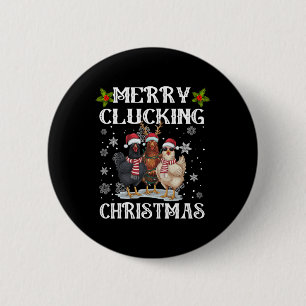 Merry Clucking Christmas Funny Chicken Santa Hat L 2 Inch Round Button