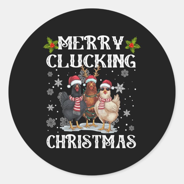 Merry Clucking Christmas Funny Chicken Santa Hat L Classic Round Sticker (Front)