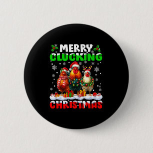 Merry Clucking Christmas Funny Chicken Santa Hat X 2 Inch Round Button