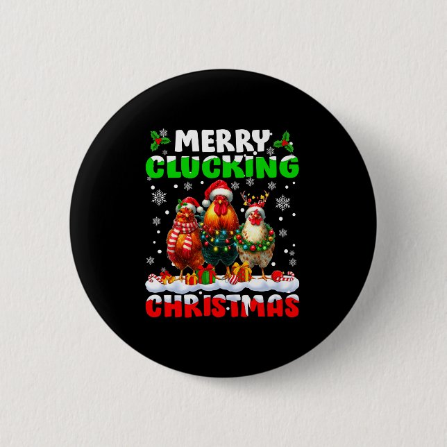 Merry Clucking Christmas Funny Chicken Santa Hat X 2 Inch Round Button (Front)