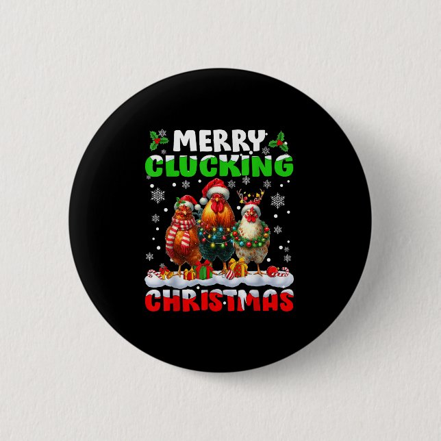 Merry Clucking Christmas Funny Chicken Santa Hat X 2 Inch Round Button (Front)
