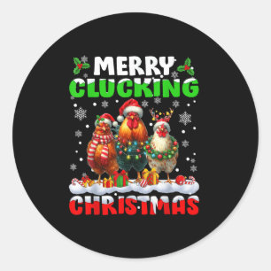 Merry Clucking Christmas Funny Chicken Santa Hat X Classic Round Sticker