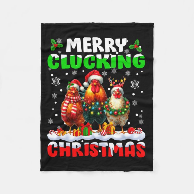 Merry Clucking Christmas Funny Chicken Santa Hat X Fleece Blanket (Front)