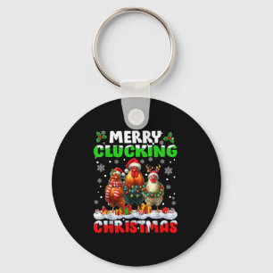 Merry Clucking Christmas Funny Chicken Santa Hat X Keychain