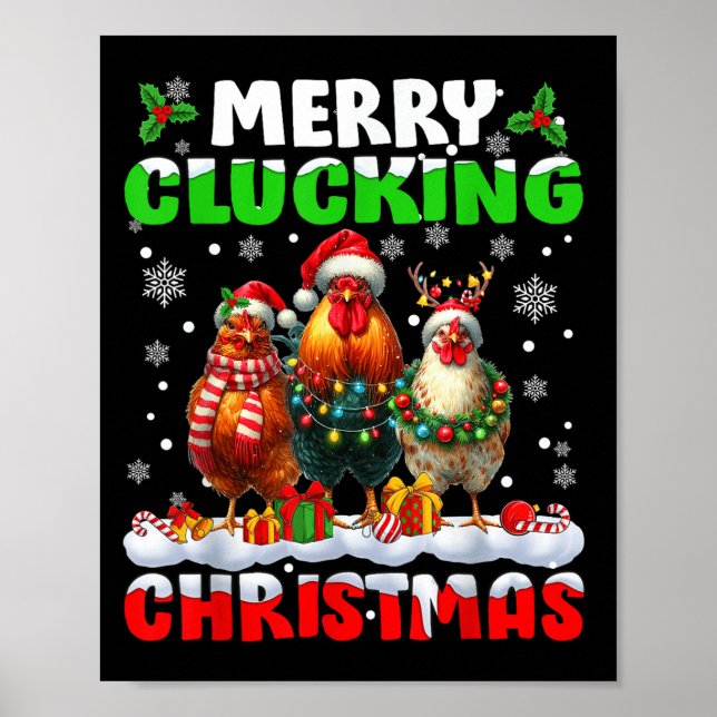 Merry Clucking Christmas Funny Chicken Santa Hat X Poster (Front)