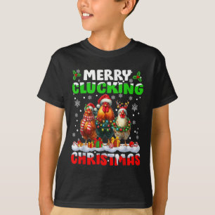 Merry Clucking Christmas Funny Chicken Santa Hat X T-Shirt
