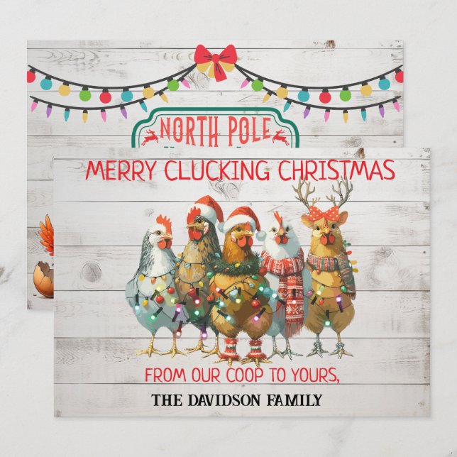 Merry Clucking Christmas!  Holiday Chickens Card (Front/Back)