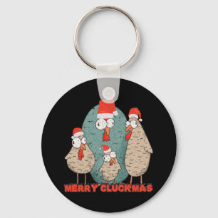 Merry Cluckmas - Crazy Christmas Chickens Keychain