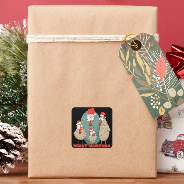 Merry Cluckmas - Crazy Christmas Chickens Square Sticker (Holiday)