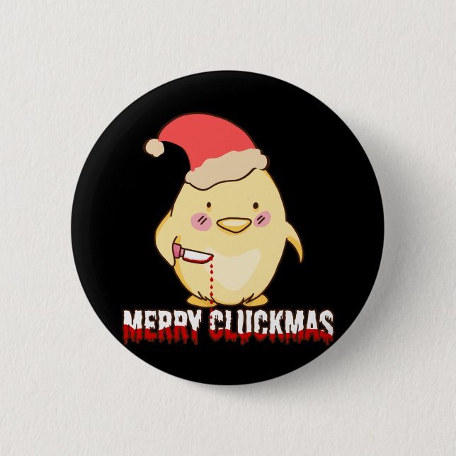 Merry Cluckmas, Funny Christmas Chicken 2 Inch Round Button (Front)