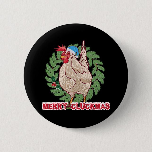 Merry Cluckmas - Funny Christmas Hen 2 Inch Round Button (Front)
