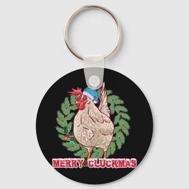 Merry Cluckmas - Funny Christmas Hen Keychain (Front)