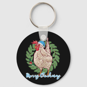 Merry Cluckmas Funny Christmas Hen Keychain