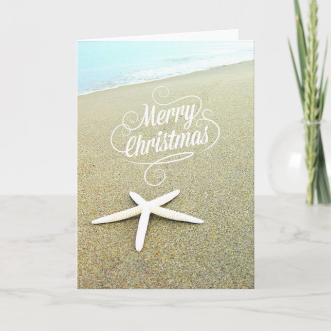 Merry Coastal Beach Christmas Starfish Card (Front)