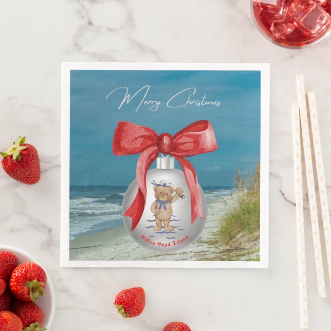 Merry Coastal Christmas Hilton Head Island Beach Napkin (Insitu)