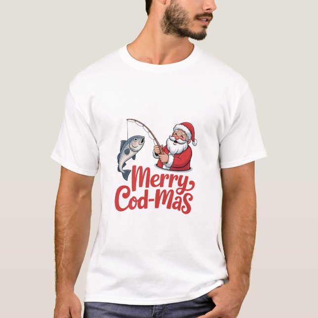 Merry Cod-Mas Christmas Santa Fishing  T-Shirt (Front)