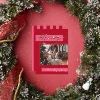 Merry Color Block Foil Holiday Photo Card