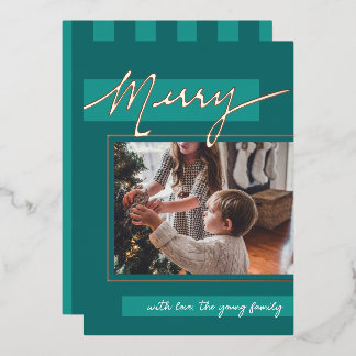 Merry Color Block Foil Holiday Photo Card