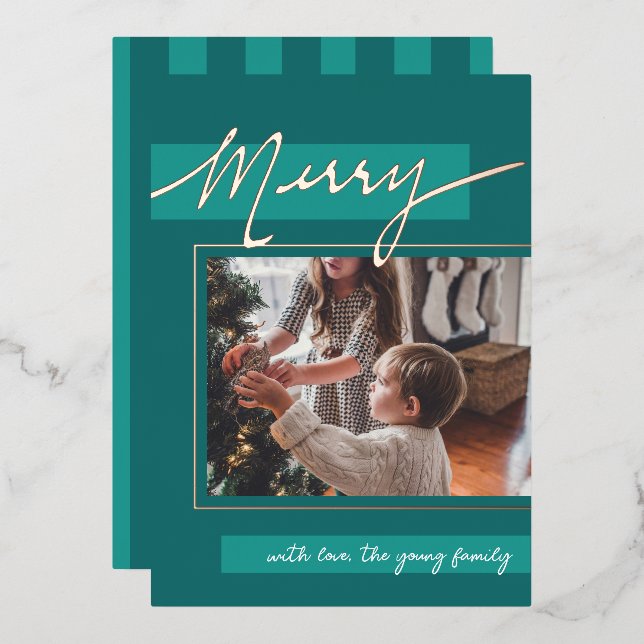 Merry Color Block Foil Holiday Photo Card (Front/Back)