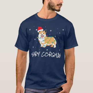 Merry Corgimas Pembroke Welsh Corgi Wearing Santa  T-Shirt