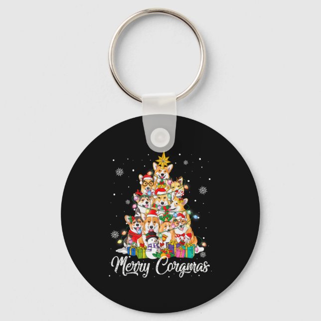 Merry Corgmas Corgi Christmas Tree Fairy Lights Do Keychain (Front)