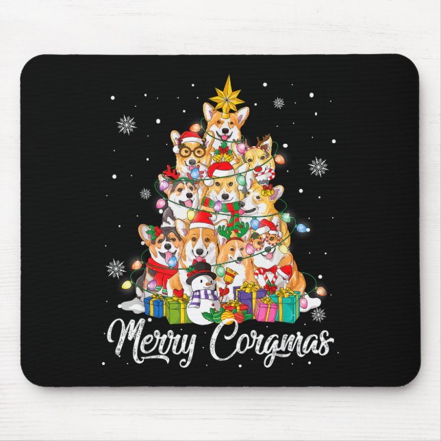 Merry Corgmas Corgi Christmas Tree Fairy Lights Do Mouse Pad (Front)