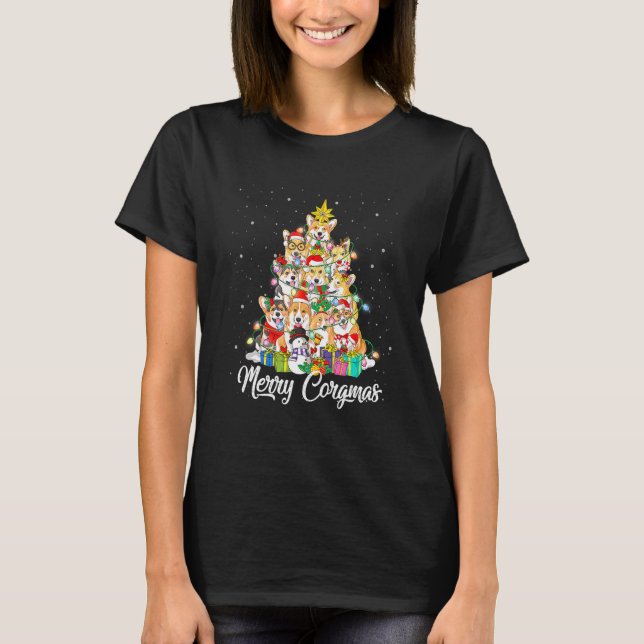 Merry Corgmas Corgi Christmas Tree Fairy Lights Do T-Shirt (Front)