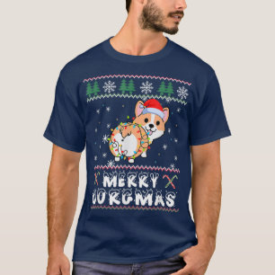 Merry Corgmas Corgi Ugly Christmas Tree Light Sant T-Shirt