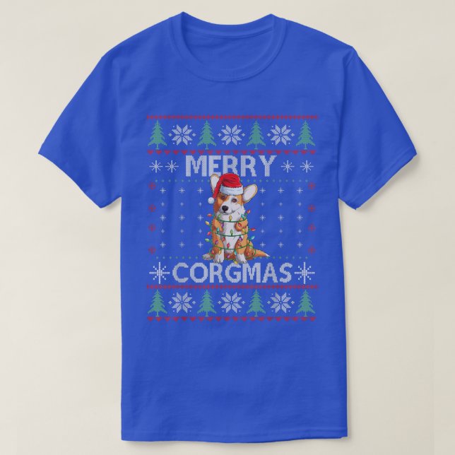 Merry Corgmas Funny Corgi Christmas Tree Light Ugl T-Shirt (Design Front)