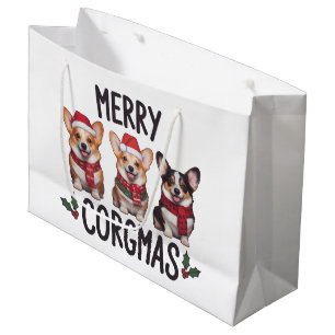 Merry Corgmas Santa Hat Christmas Corgi Dog Mom  Large Gift Bag