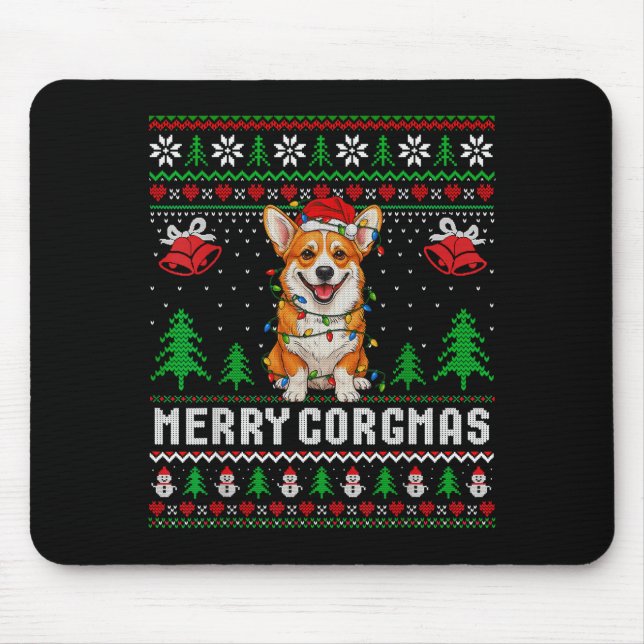 Merry Corgmas Ugly Sweater Funny Corgi Christmas T Mouse Pad (Front)