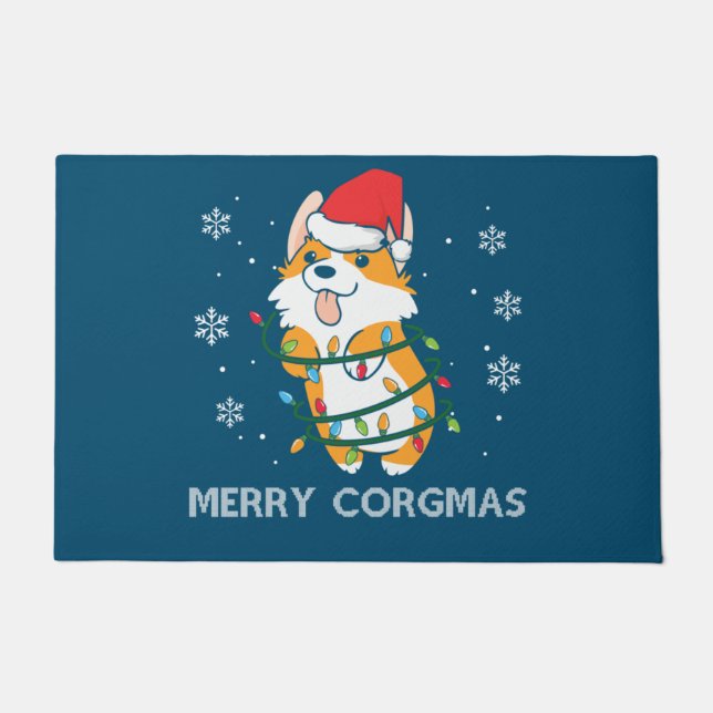 Merry Corgmas Xmas Pyjamas Corgi Christmas Nerdy Doormat (Front)