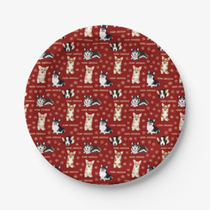 Merry Corgmess Text - Christmas Corgi red pattern Paper Plate