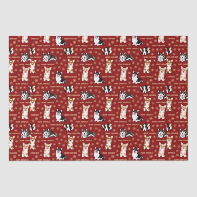 Merry Corgmess Text - Christmas Corgi red pattern Tissue Paper (Front)