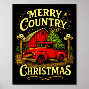 Merry Country Christmas Vintage Truck And Barn Hol Poster