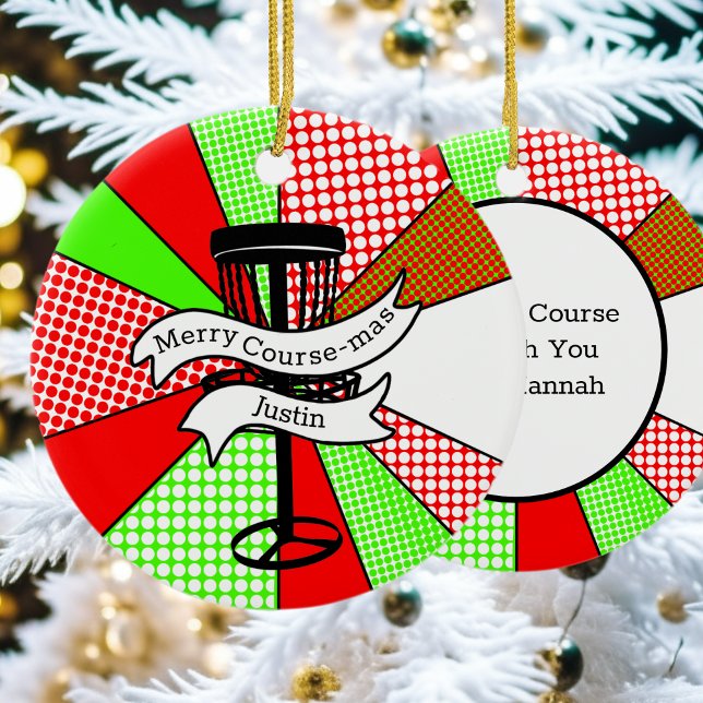 Merry Course-mas Disc Golf Pun Personalized  Ceramic Ornament (Creator Uploaded)